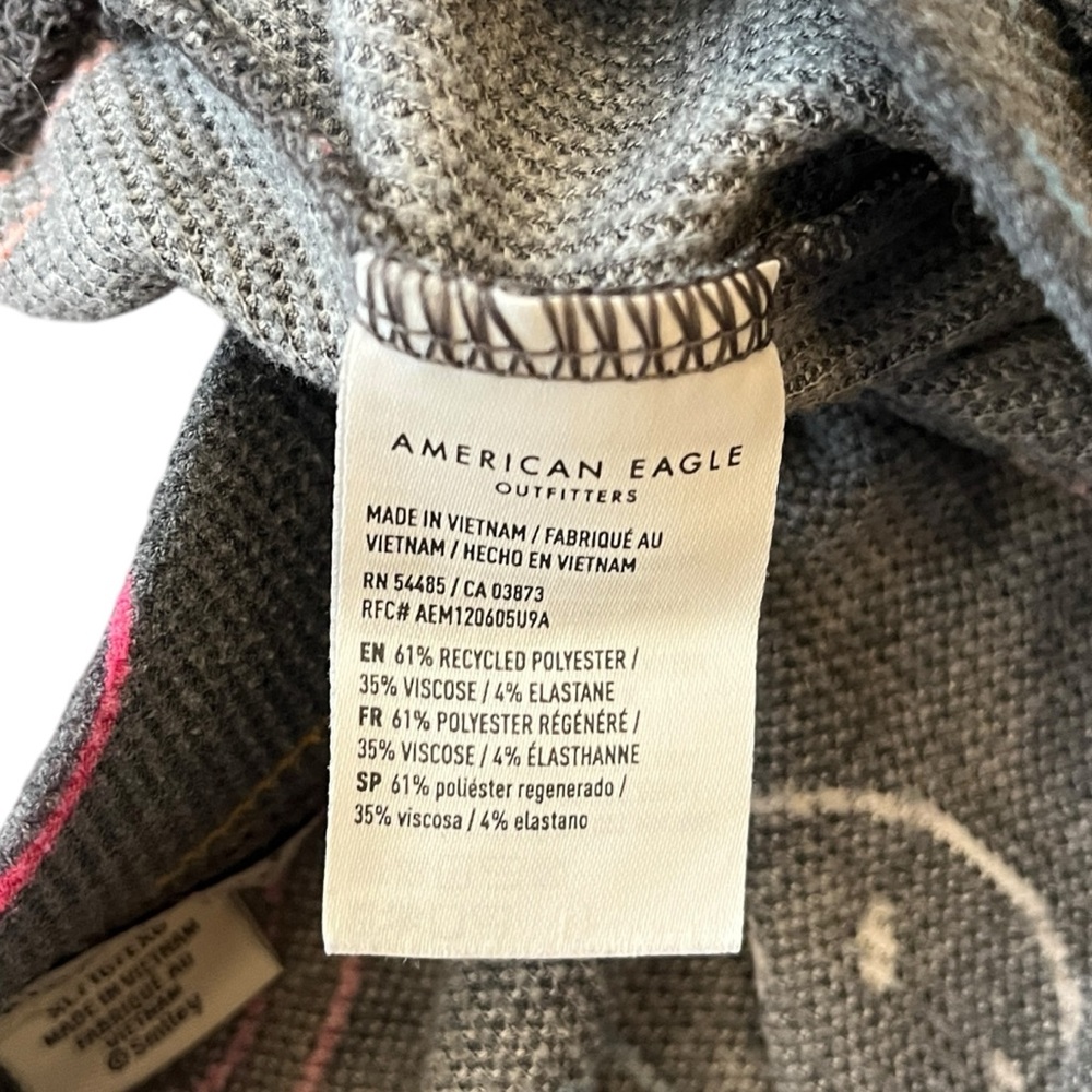 American Eagle Relaxed Waffle Knit Smiley Black Charcoal Pajama PJ Set size XL - Picture 6 of 7